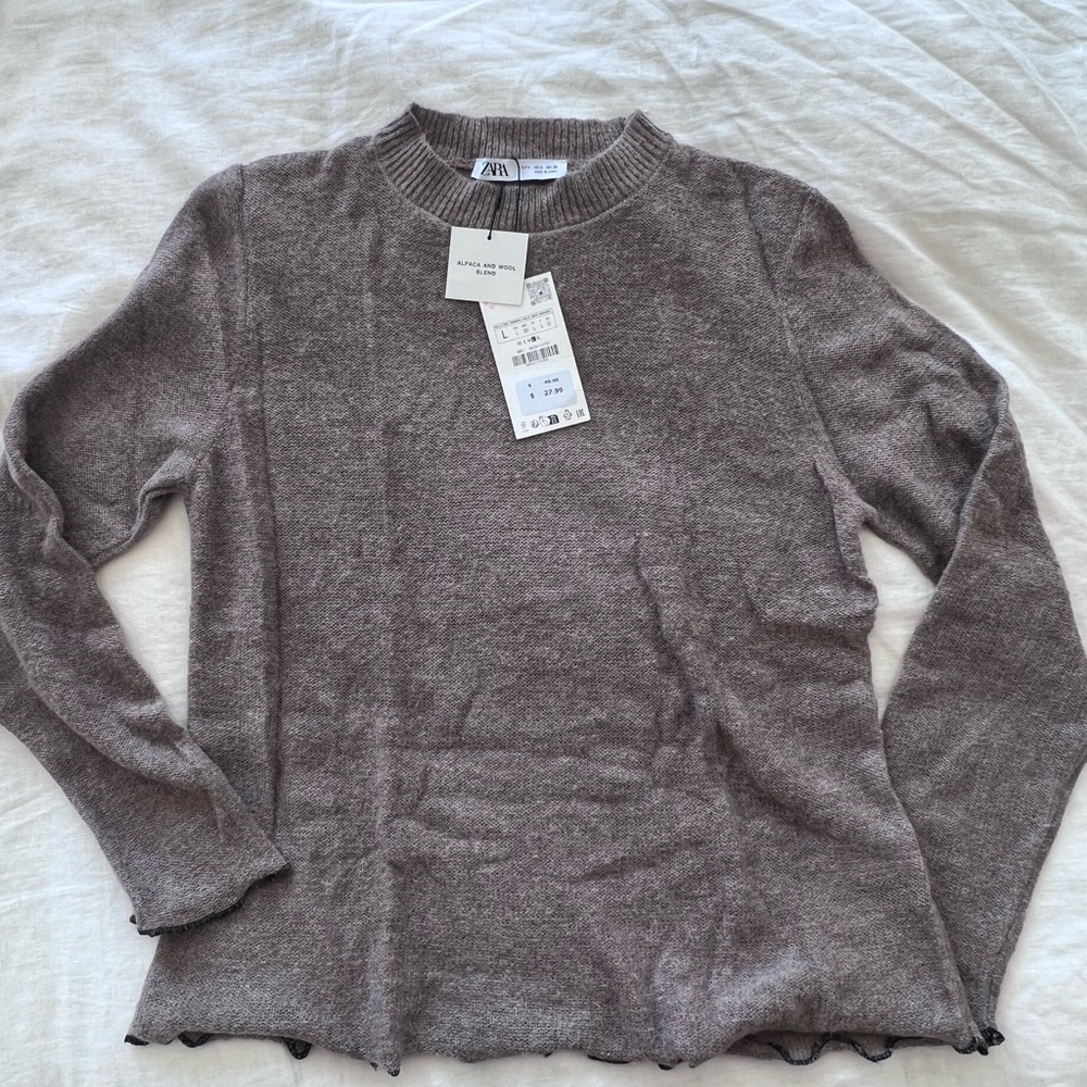 Zara Women's Taupe Crew Neck Sweater